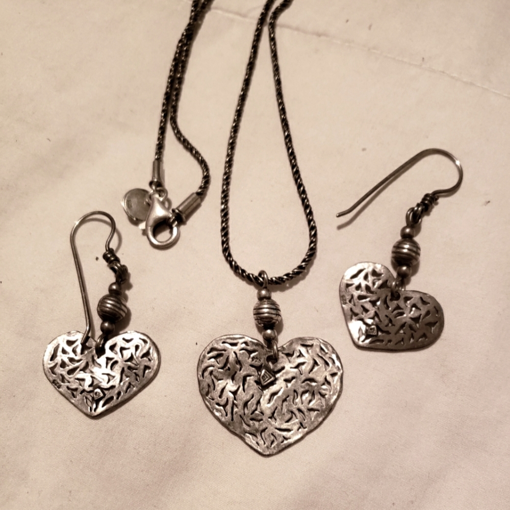 925 Heart Necklace And Earrings